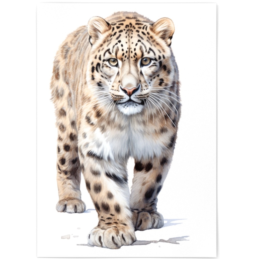 Watercolor Snow Leopard Portrait Wall Art Illustration Print Poster Unframed - Picture 2 of 5